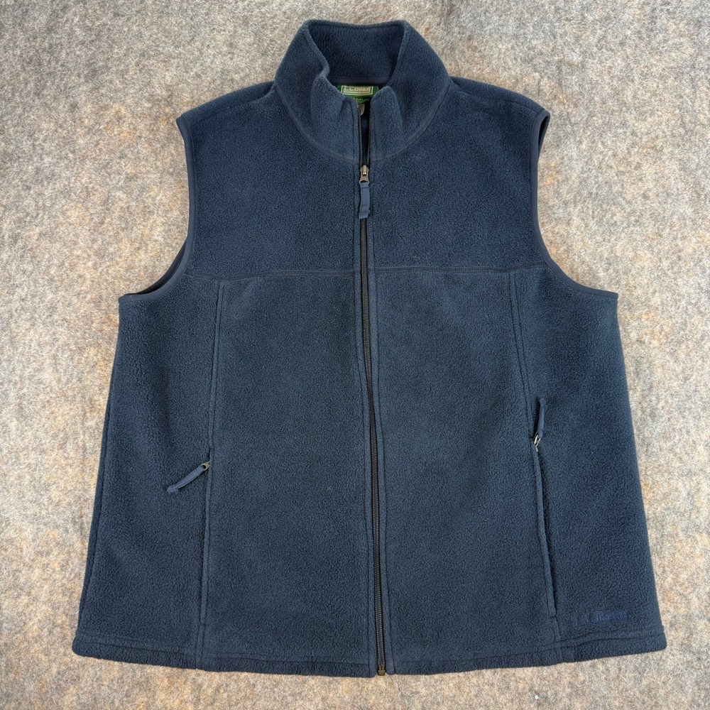 L.L. Bean Fleece Vest Mens Large Navy Blue Full Zip Outdoor Layering